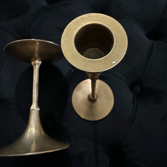Vintage Brass Elegant Candle Holder Set Made in India MCM 80’s 90’s Short & Tall - Picture 8 of 13